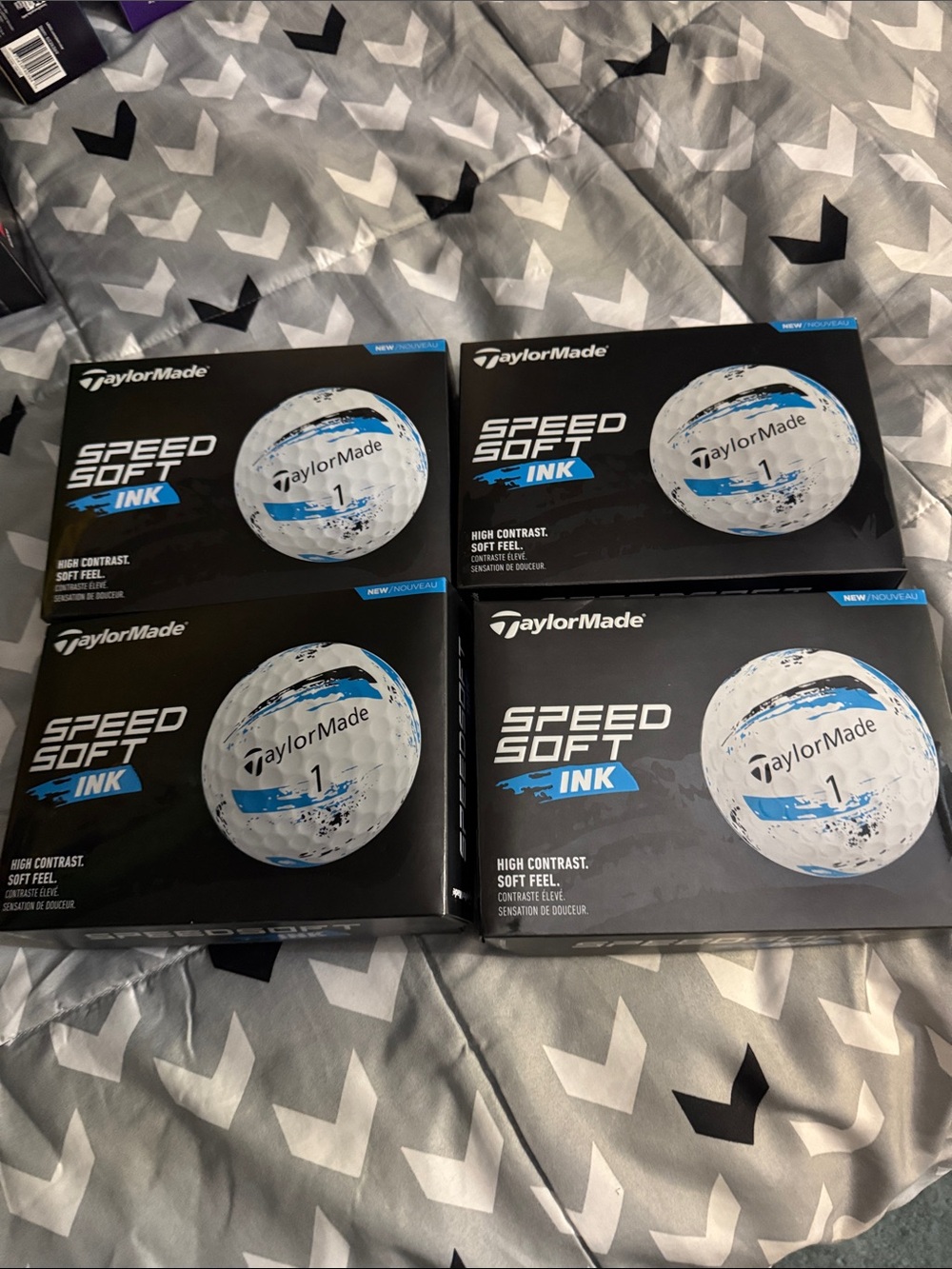 TaylorMade Speed Soft Ink Golf Balls - White with Blue Accents (4 Boxes)
